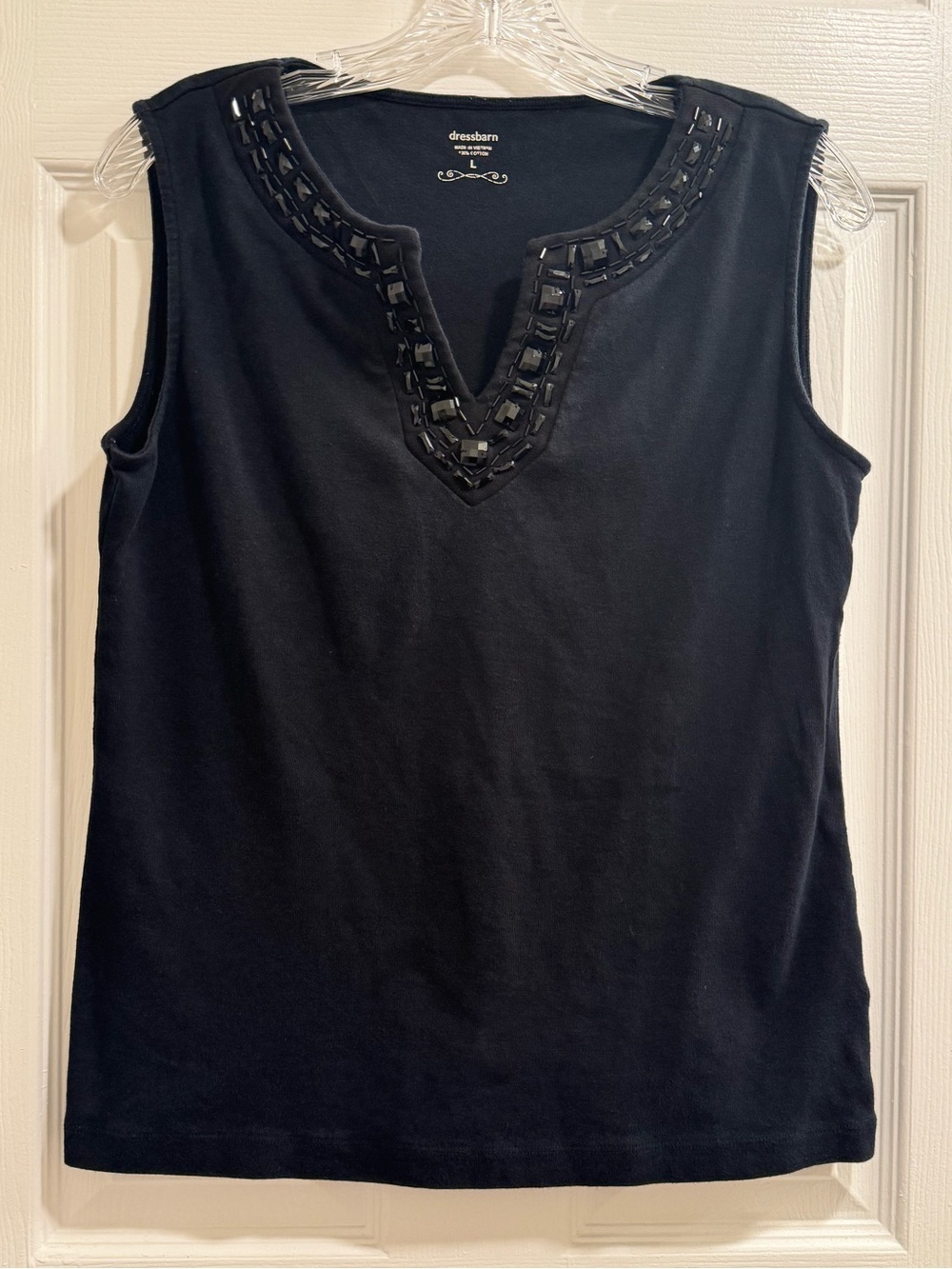 Dressbarn Black Sleeveless Embellished V-Neck Tank Top